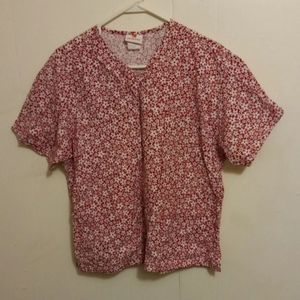 Red flower print scrub top